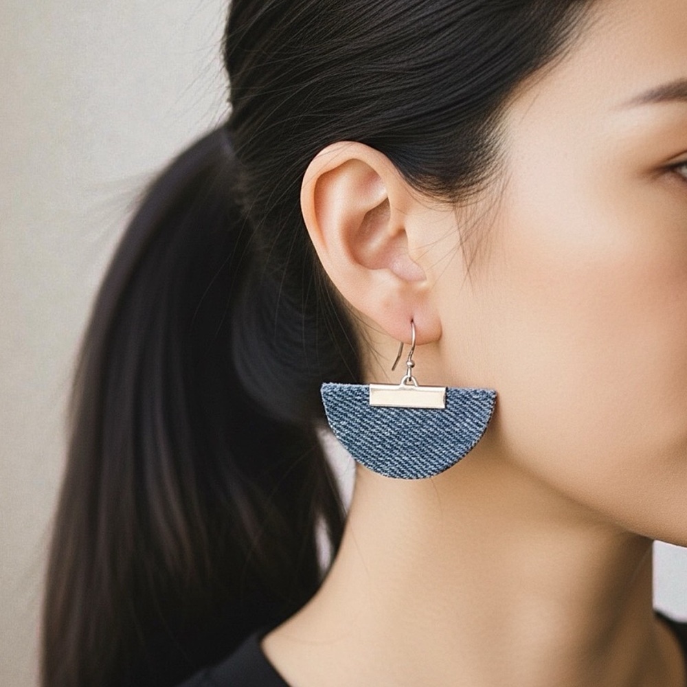 5 For $25💫Half Circle Blue Denim Earrings